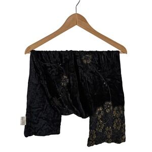 Christian Livingston Velvet Scarf Black Gold Embroidered Lace Beaded‎ Whimsigoth